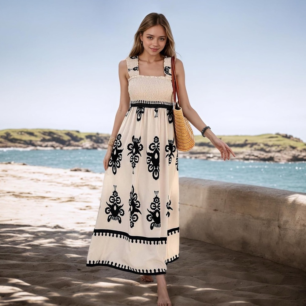Beachy Black and Cream Maxi Dress